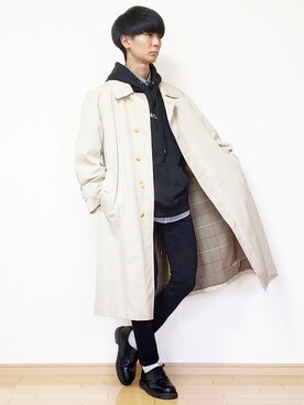 「アイテム（ステンカラーコート）」を使った、UNIさん（メンズ・169cm・20代）の秋コーディネート