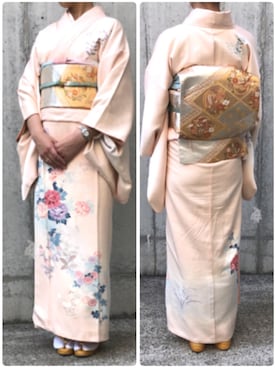 「アイテム（浴衣、ゴールド系）」を使った、kumahiさん（レディース・156cm）の春コーディネート
