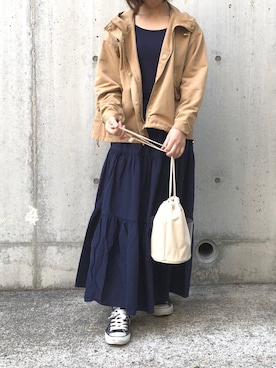 「黒コンバース」｜「アイテム（ジャケット/アウター）」を使った、kumahiさん（レディース・156cm）の春コーディネート