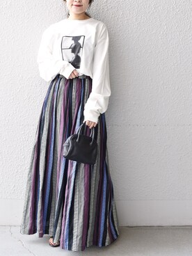 スカート パープル 紫色系 ストライプ柄 コーディネート Zozotown