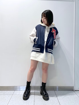 「MILKFED.」｜「アイテム（スタジャン）」を使った、山口紗英さん（レディース・157cm）の春コーディネート