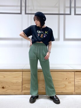 「MILKFED.」｜「アイテム（ハンチング/ベレー帽）」を使った、山口紗英さん（レディース・157cm）の春コーディネート