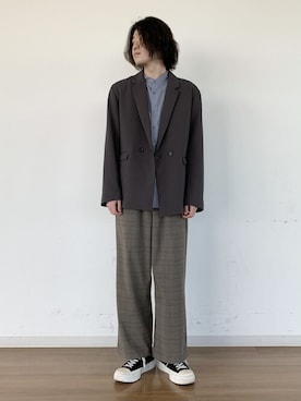 「ワイドスラックス」｜「アイテム（その他アウター）」を使った、kajiさん（メンズ・179cm）の冬コーディネート