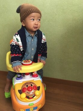 「9ヶ月」｜「アイテム（ニットキャップ/ビーニー）」を使った、kohさん（キッズ・70cm）の秋コーディネート