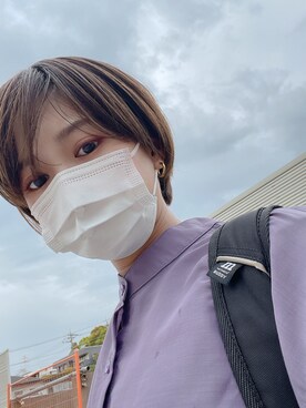 「LOWRYS FARM（ローリーズファーム）のシルキーシアーロングチュニック　887602（シャツ/ブラウス、パープル系）」を使った、Tさん（レディース・150cm）の春コーディネート