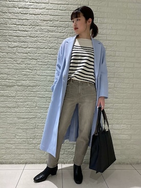 「アイテム（チェスターコート、ブルー系）」を使った、西平さん（レディース・160cm）の冬コーディネート