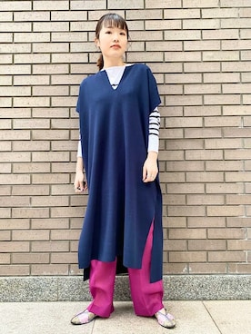 「アイテム（ベスト、ブルー系）」を使った、西平さん（レディース・160cm）の春コーディネート