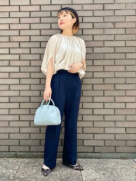 「アイテム（ボストンバッグ、ブルー系）」を使った、西平さん（レディース・160cm）の夏コーディネート