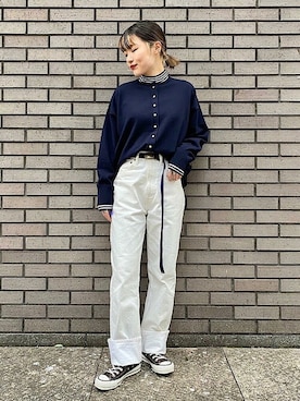 「アイテム（カーディガン/ボレロ、ブルー系）」を使った、西平さん（レディース・160cm）の冬コーディネート