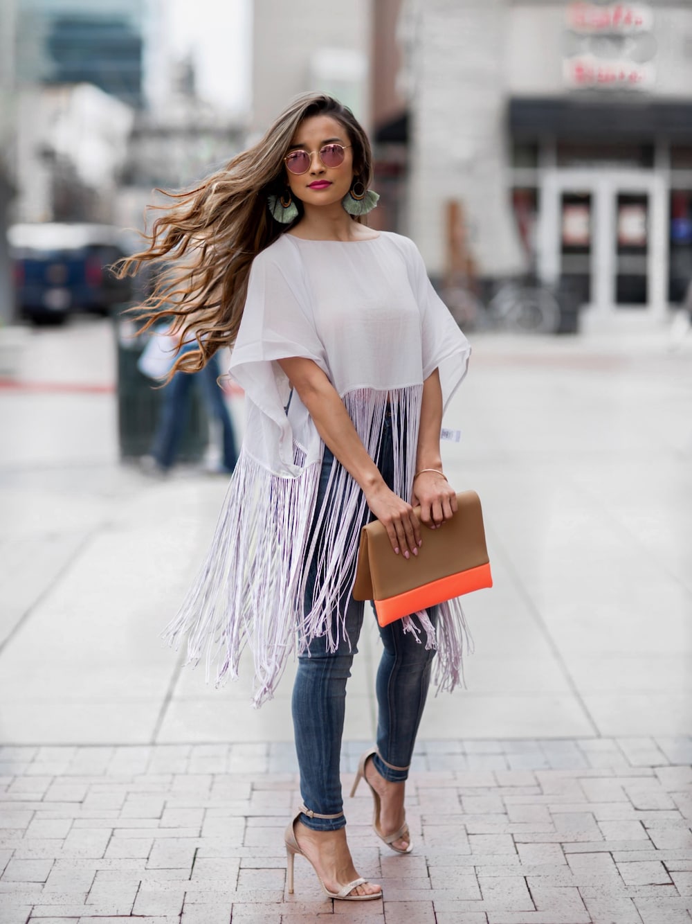 「fringe、summer、ootd、outfit、streetstyle、BoiseIdaho」｜「asosのアイテム（スイムグッズ、パープル系）」を使った、Jennifer Puenteさん（レディース・155cm）の春コーディネートの1枚目の写真