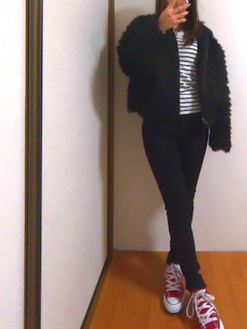 「赤コンバース」｜「アイテム（ブルゾン）」を使った、mさん（レディース・153cm）の冬コーディネート
