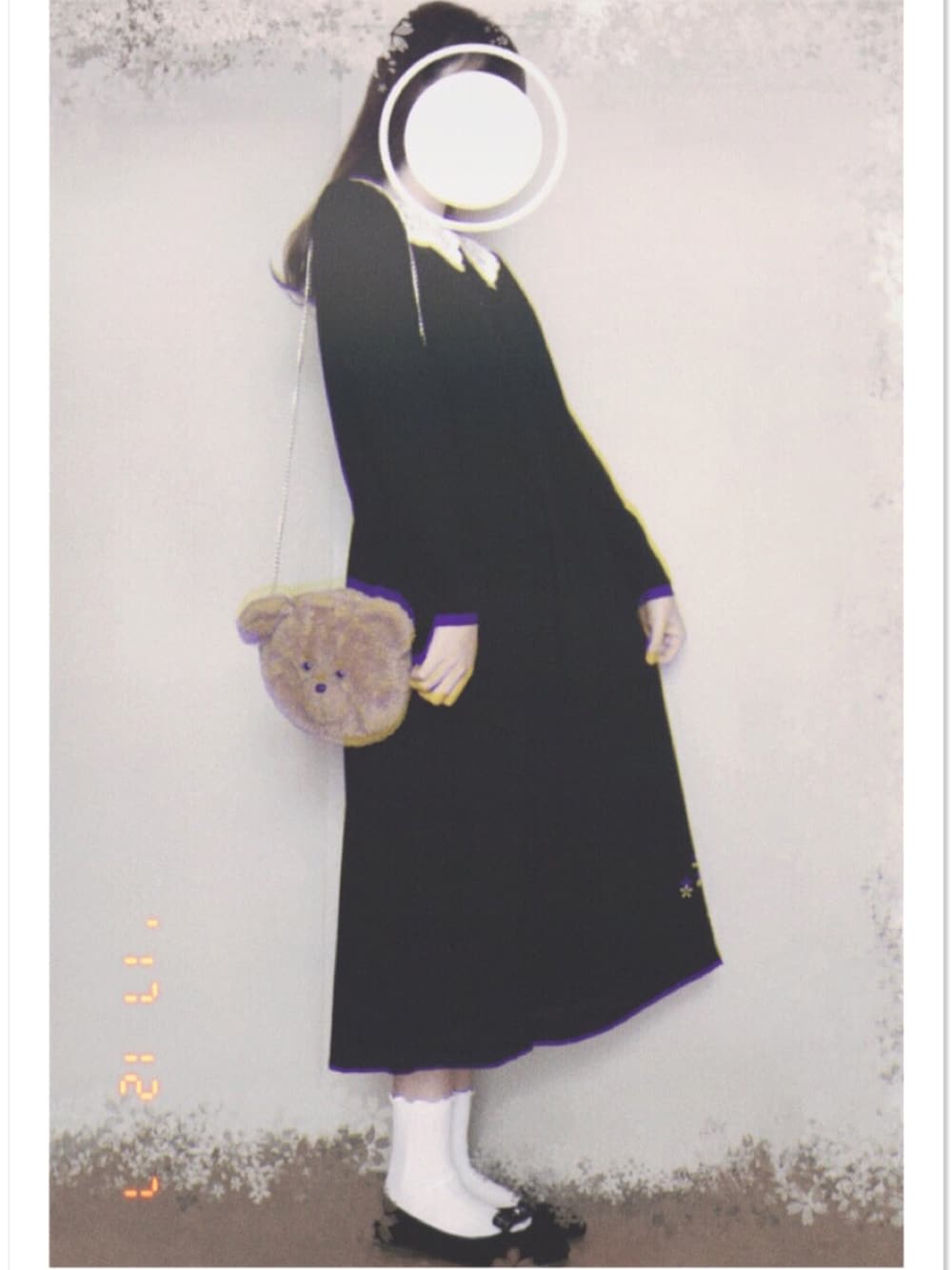 「ootd、古着、コーディネート、古着MIX、merry jenny、フリル、ロングワンピース、シンプル、シンプルコーデ、ビッグ襟」｜「no brandのアイテム（ワンピース、ブラック系）」を使った、このこさん（レディース・163cm）の冬コーディネートの1枚目の写真