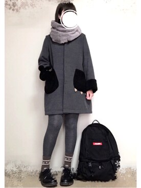 「MILKFED.」｜「アイテム（チェスターコート）」を使った、このこさん（レディース・163cm）の冬コーディネート
