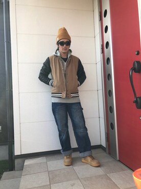 「RAGEBLUE（レイジブルー）のアイテム（スタジャン）」を使った、norisora さん（メンズ・175cm）の冬コーディネート