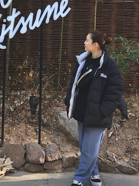 「A.P.C.」｜「アイテム（ダウンジャケット/コート）」を使った、momiさん（レディース・150cm）の冬コーディネート