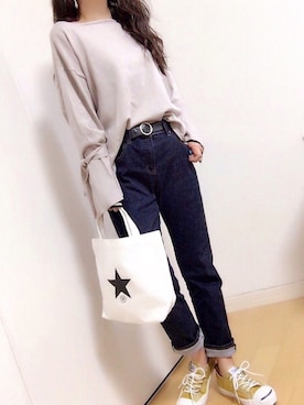 「Three Four Time（ｽﾘｰﾌｫｰﾀｲﾑ）のアイテム（イヤリング）」を使った、めるもさん（レディース・158cm）の春コーディネート