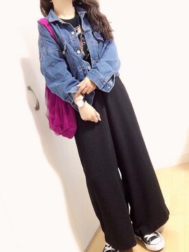 「GRL（グレイル）のアイテム（デニムジャケット）」を使った、めるもさん（レディース・158cm）の春コーディネート