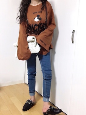「ミッキー」｜「アイテム（ローファー）」を使った、めるもさん（レディース・158cm）の秋コーディネート