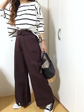 「ファーカゴバッグ」｜めるもさん（レディース・158cm）の秋コーディネート