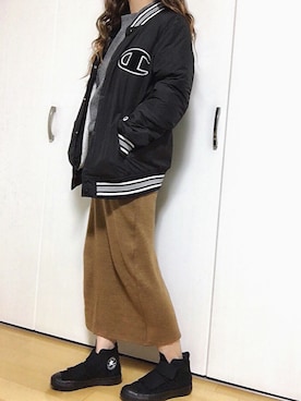 「裏ボア」｜「アイテム（ブルゾン）」を使った、めるもさん（レディース・158cm）の冬コーディネート