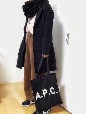 「プチプラミックス」｜「アイテム（チェスターコート）」を使った、めるもさん（レディース・158cm）の冬コーディネート