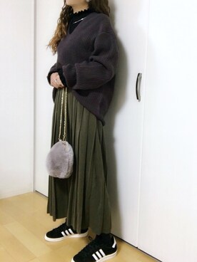 「チドリ柄」｜「アイテム（アクセサリー）」を使った、めるもさん（レディース・158cm）の冬コーディネート