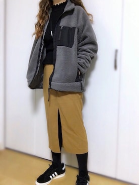 「フリルネック」｜「アイテム（ブルゾン）」を使った、めるもさん（レディース・158cm）の冬コーディネート