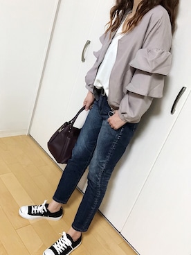 「グレージュ」｜「アイテム（ブルゾン）」を使った、めるもさん（レディース・158cm）の冬コーディネート