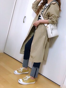 「ジャックパーセル」｜「アイテム（ステンカラーコート）」を使った、めるもさん（レディース・158cm）の春コーディネート