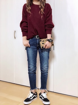 「アイテム（財布、ブラウン系）」を使った、めるもさん（レディース・158cm）の春コーディネート