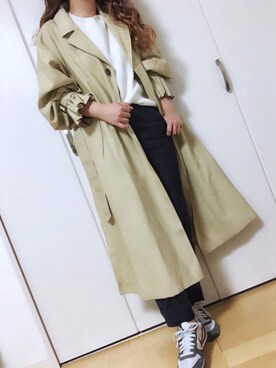 「OZOC（オゾック）のアイテム（トレンチコート）」を使った、めるもさん（レディース・158cm）の春コーディネート
