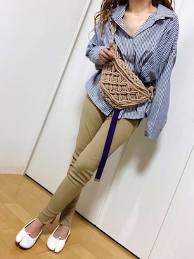 「ビッグシャツ」｜「アイテム（バレエシューズ）」を使った、めるもさん（レディース・158cm）の春コーディネート