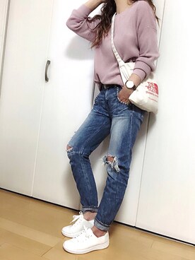 「大人カジュアルコーデ」｜「アイテム（腕時計）」を使った、めるもさん（レディース・158cm）の春コーディネート