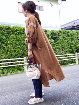 「ハイウエストストレートジーンズ」｜「アイテム（ワンピース/ドレス）」を使った、めるもさん（レディース・158cm）の夏コーディネート