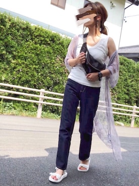 「ハイウエストストレートジーンズ」｜めるもさん（レディース・158cm）の夏コーディネート