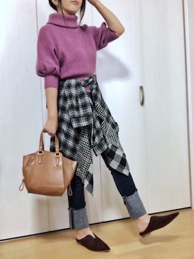 「OZOC（オゾック）のアイテム（ハンドバッグ）」を使った、めるもさん（レディース・158cm）の秋コーディネート