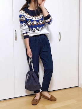 「プチプラミックス」｜「アイテム（モカシン/デッキシューズ）」を使った、めるもさん（レディース・158cm）の秋コーディネート