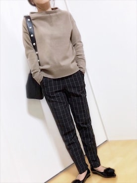 「qualite（カリテ）のウールセーブルニットプルオーバー（ニット/セーター）」を使った、めるもさん（レディース・158cm）の秋コーディネート