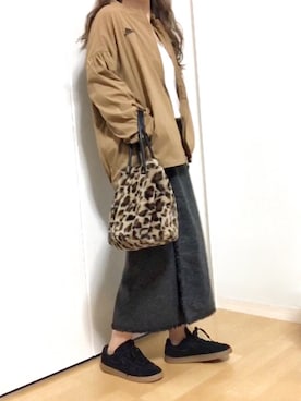 「マキシスカート」｜「アイテム（ナイロンジャケット）」を使った、めるもさん（レディース・158cm）の秋コーディネート