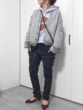「SENSE OF PLACE by URBAN RESEARCH（センスオブプレイスバイアーバンリサーチ）の2WAYファーブルゾン∴（ブルゾン）」を使った、めるもさん（レディース・158cm）の冬コーディネート