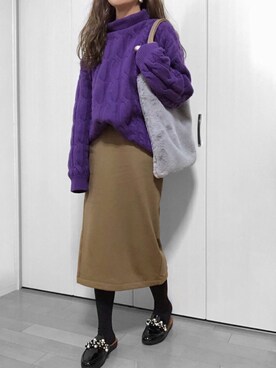「Rougevif」｜「アイテム（スリッポン）」を使った、めるもさん（レディース・158cm）の冬コーディネート