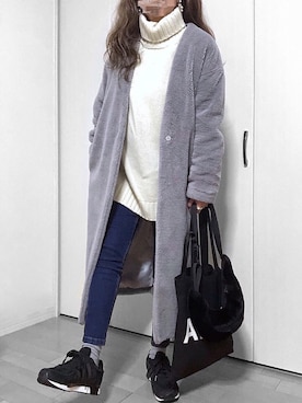 「Rouge vif（ルージュヴィフ）のアイテム（ムートンコート）」を使った、めるもさん（レディース・158cm）の冬コーディネート