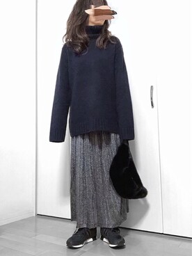 「ローゲージタートルネックセーター」｜めるもさん（レディース・158cm）の冬コーディネート