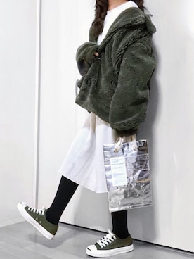 「ワッフル」｜「アイテム（アンダーウェア）」を使った、めるもさん（レディース・158cm）の冬コーディネート