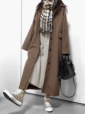 「ワッフル」｜「アイテム（アンダーウェア）」を使った、めるもさん（レディース・158cm）の冬コーディネート