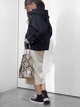 「GRL（グレイル）のアイテム（モッズコート）」を使った、めるもさん（レディース・158cm）の冬コーディネート