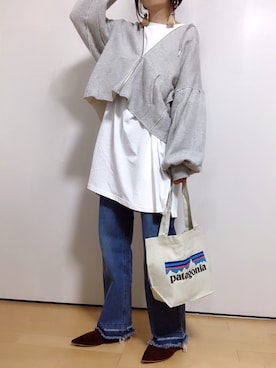 「OZOC（オゾック）のアイテム（パーカー）」を使った、めるもさん（レディース・158cm）の春コーディネート