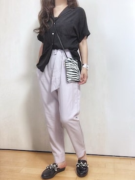 「ラベンダー」｜「アイテム（スリッポン）」を使った、めるもさん（レディース・157cm）の夏コーディネート