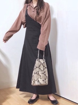 「ビッグシャツ」｜「アイテム（バレエシューズ）」を使った、めるもさん（レディース・158cm）の秋コーディネート