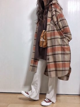「ビッグシャツ」｜「アイテム（チュニック）」を使った、めるもさん（レディース・158cm）の秋コーディネート